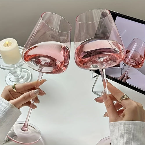Pink Flamingo Crystal Wine Glasses – Elegant Slanted Mouth 2-Piece