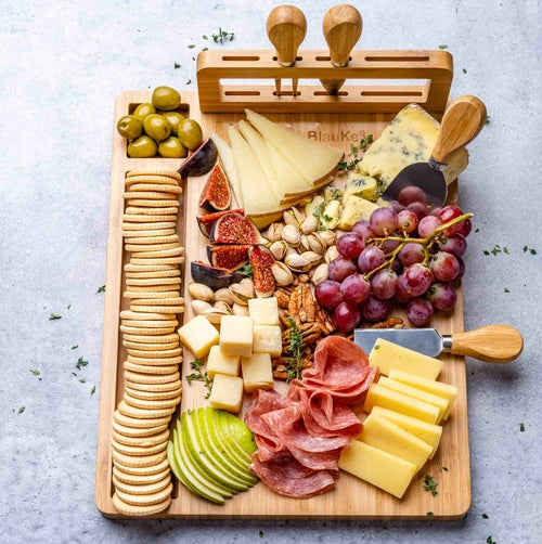 Bamboo Cheese Board with Removable Knife Holder and Four-Piece Set