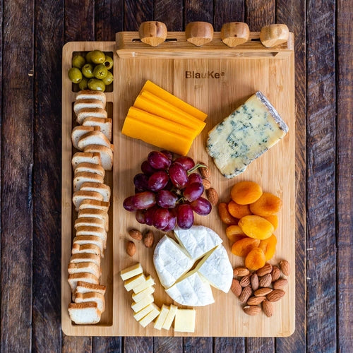 Bamboo Cheese Board with Removable Knife Holder and Four-Piece Set