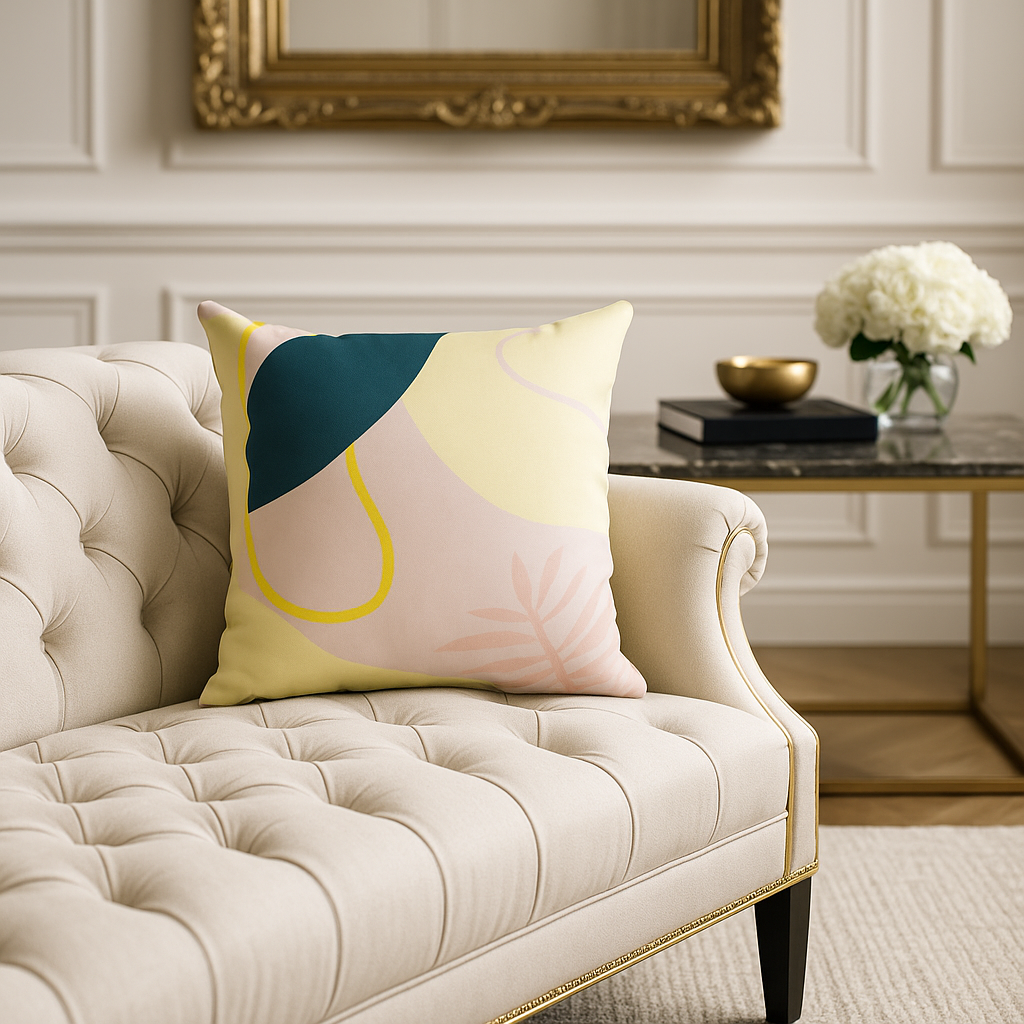 Green Leaf Print Square Pillow