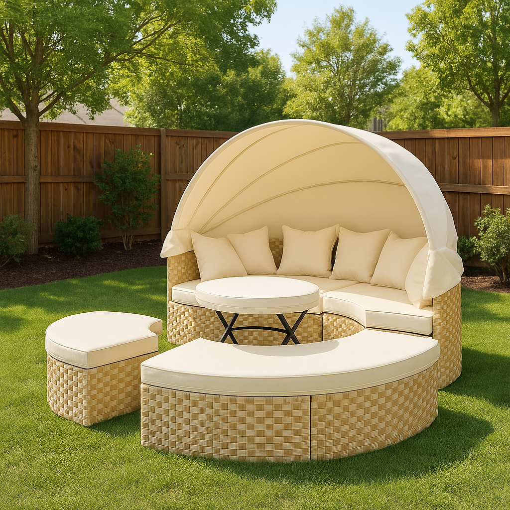 All-Weather Round Sectional Daybed with Retractable Canopy