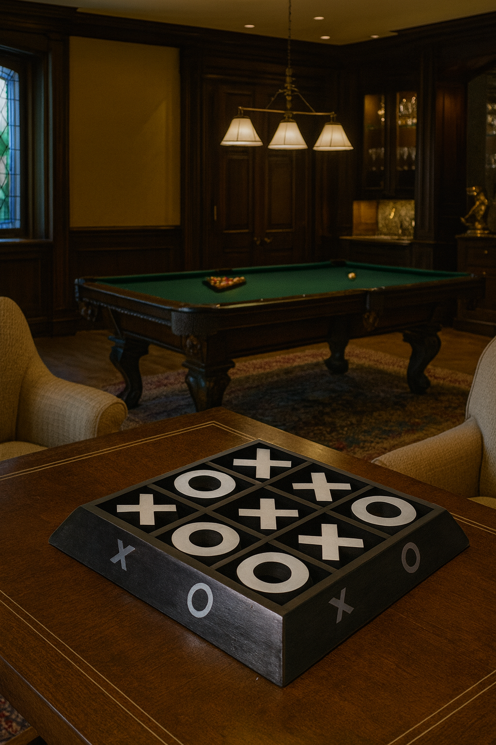 Nickel and Dark Wood Tic Tac Toe Game Sculpture