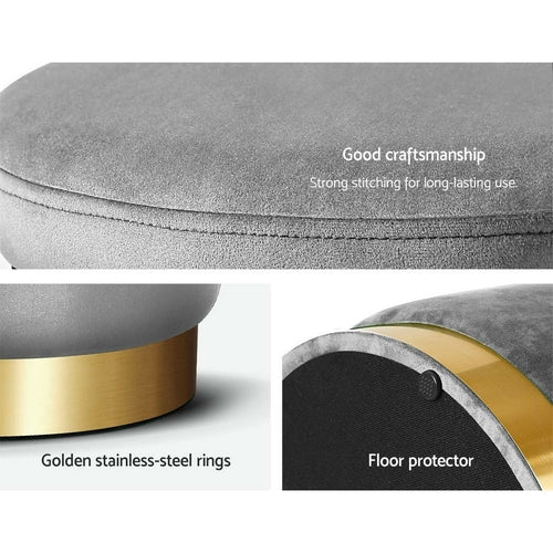 Velour Round Pouf Ottoman in Charcoal