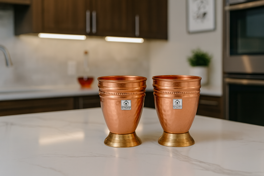 Hammered Copper Drinking Glasses — Set of 2 (300 ml)