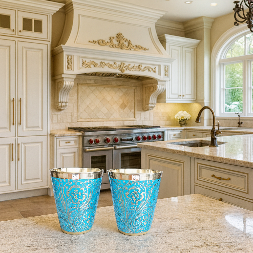 Brass Flower Design Brass Glasses Set of 2