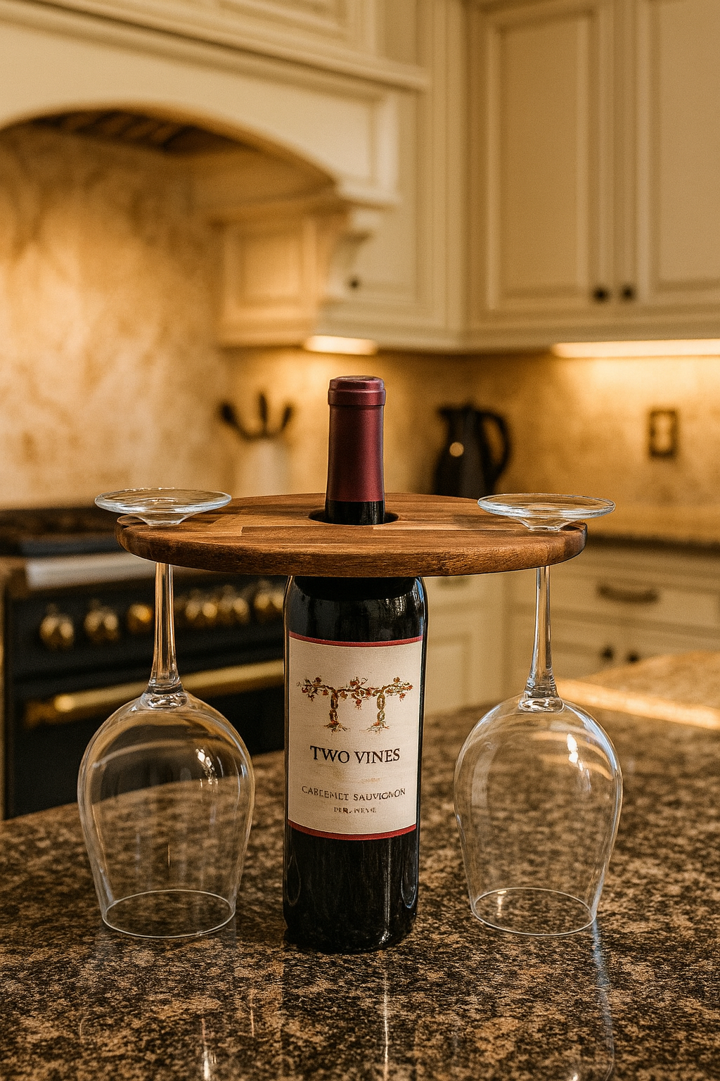 Acacia Wood Wine Glass Caddy – Handcrafted Bottle Top Serving Display