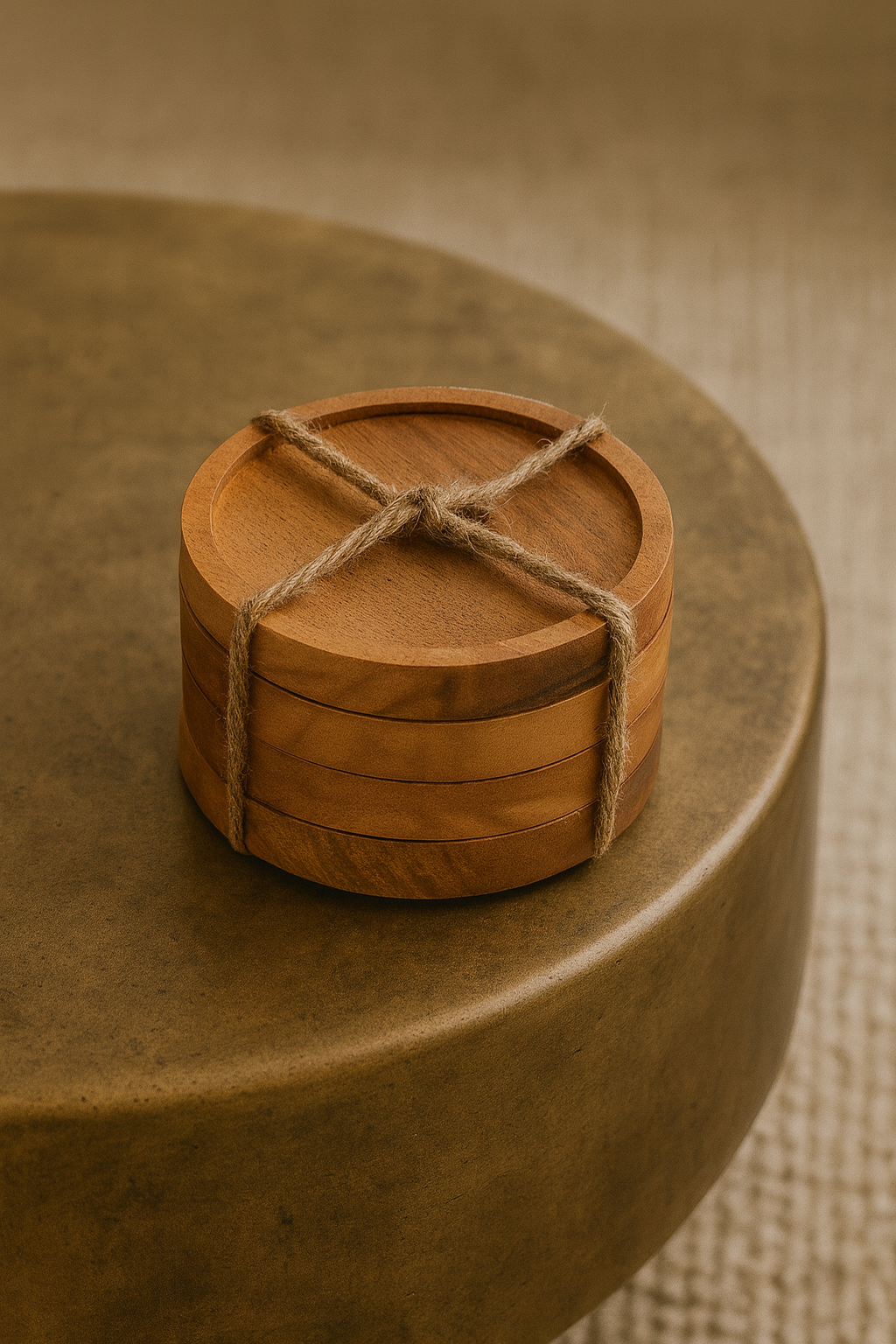 Round Wooden Coasters Set with Holder – Natural Finish (Set of 6)