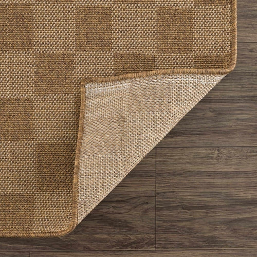 Camel and Brown Checkered Indoor/Outdoor Rug