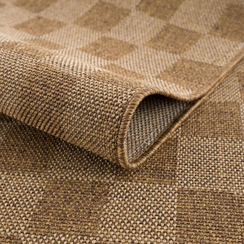 Camel and Brown Checkered Indoor/Outdoor Rug