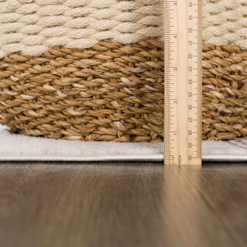 Cream and Charcoal Striped Boho Area Rug