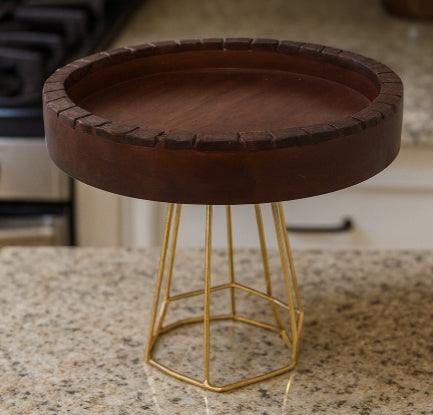 Celestique Wood & Gold Rotating Dessert Pedestal