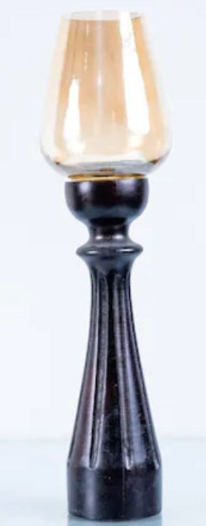 Crear Contemporary Wooden Glass Candle Holder