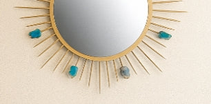 Agate Slice Wall Mirror – Circular Gemstone Statement Mirror with Gold Trim