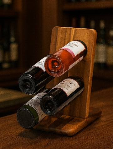Floating Acacia Wood Wine Bottle Holder – 4-Bottle Vertical Display