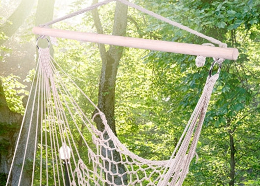 Beige Hanging Rope Air Chair – Cotton Hammock Swing for Outdoor Relaxation