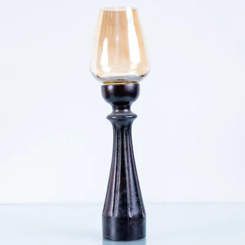 Crear Contemporary Wooden Glass Candle Holder