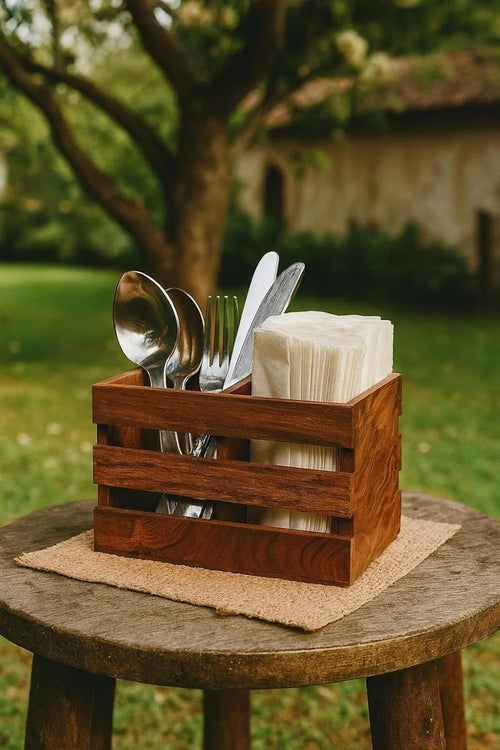 Timberline Slatted Cutlery & Napkin Caddy